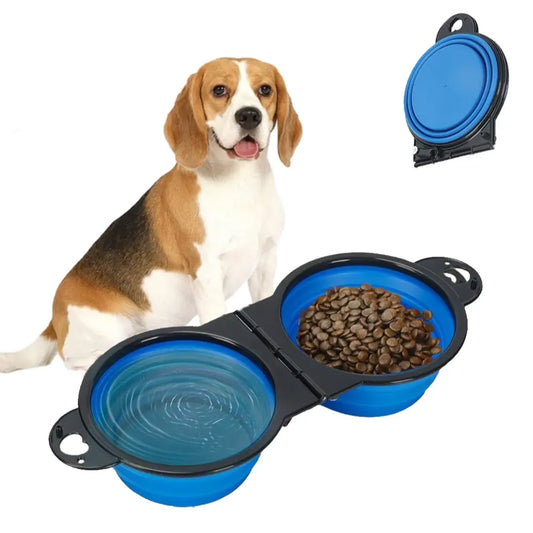 Foldable Portable Dog Double Bowl 2 In 1 pet feeder drinking dog bowls for dog outdoor travel cat dog feeding bowl Slow Food